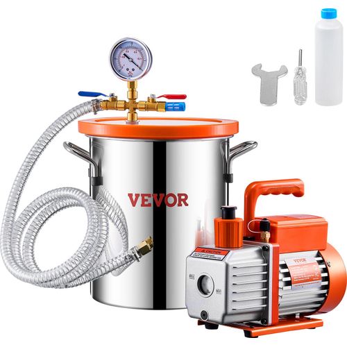 VEVOR 11,36 l Vakuumkammer und 3,5 CFM Pumpe, Edelstahlkammer, einstufiges Vakuumpumpen-Entgasungskammer-Set für die Entgasung von Harz, Silikon, Epoxidharz