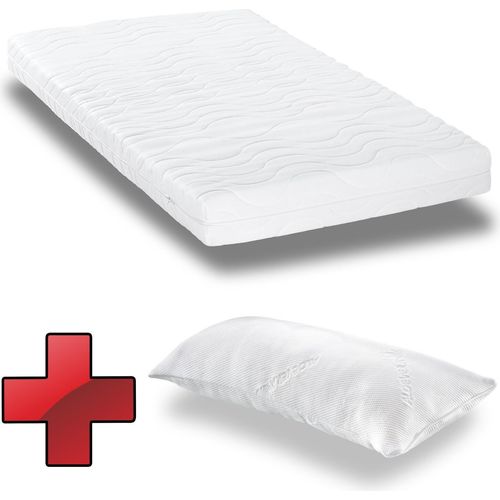 Kaltschaummatratze CloudComfort Premium 140 x 200 cm, Höhe 15 cm, Härtegrad H2/H3 + CloudComfort Viskoelastik Komfort-Schlaf-Kissen 40 x 80 cm