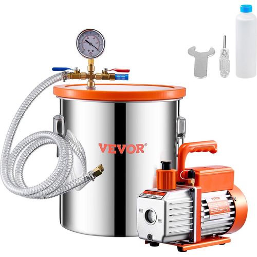 VEVOR 18,93 l Vakuumkammer und 3,5 CFM Pumpe, Edelstahlkammer, einstufiges Vakuumpumpen-Entgasungskammer-Set für die Entgasung von Harz, Silikon, Epoxidharz