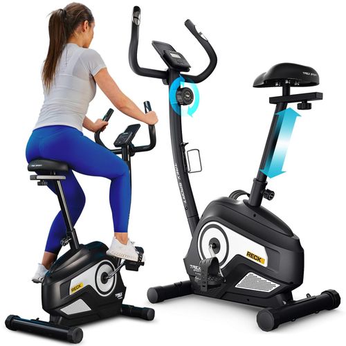 TREX SPORT Heimtrainer Fahrrad für Zuhause TX-400MB RECK | Fitnessbike mit 8 Stufen, LCD-Display, Bluetooth, Pulssensoren | leise, bis 115 kg | Weiß