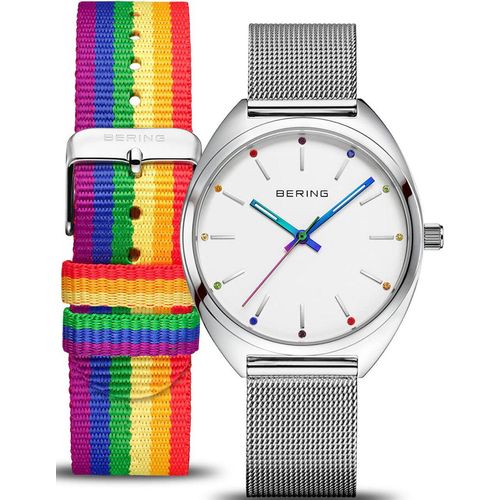 Damen/Herrenuhr mit beiliegendem buntem Stoffarmband - Bering Modell: 127220-36-000