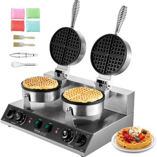 VEVOR kommerzielles rundes Waffeleisen mit Doppelkopf 2460 W, belgisches Waffele