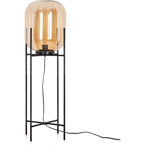 Morgex moderne Stehlampe aus Metall/Glas in Schwarz/Bernsteinfarben