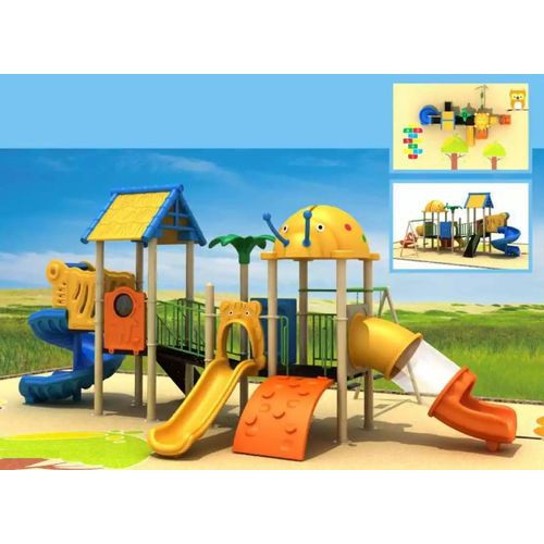 Großer Kinderspielplatz bunte Rutschen Geräumigkeit Turm Outdoor