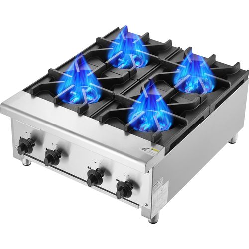 VEVOR Kommerzieller Gasherd Gaskochherd mit 4 Gaskochfelder, Propan / Erdgas-Kochherd Edelstahl-Gaskochplatte, kommerzielles Kochgerät 610 x 775 x 335 mm für Restaurants Hotel Café 28 kW