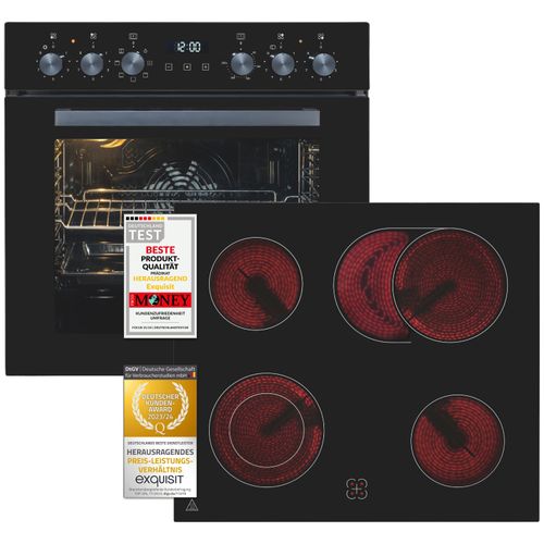 Exquisit Einbauherdset EHE 157-2 URBZ-Set inox | 58 l Garraumvolumen | 7 Backofenprogramme | Restwärmeanzeige | Energieklasse A
