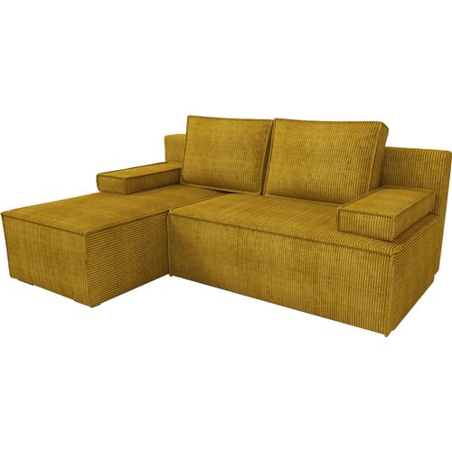BroMARKT Ecksofa mit Schlaffunktion Caspar Gelb Cord Links
