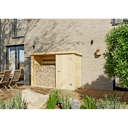 Kaminholzregal aus unbehandelter Fichte, natur, 2,29 m breit, 1,69 m hoch, 0,84 m tief