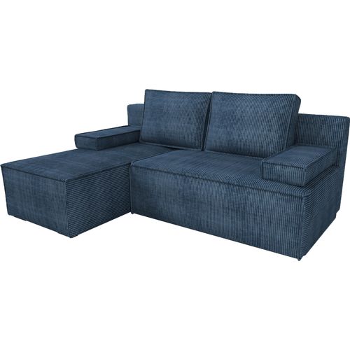 BroMARKT Ecksofa mit Schlaffunktion Caspar Blau Cord Links