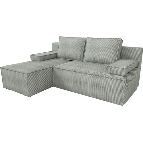 BroMARKT Ecksofa mit Schlaffunktion Caspar Grau Cord Links