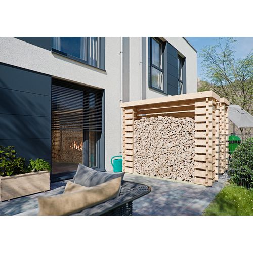 Brennholz Speicher aus unbehandeltem Holz, natur, 2,20 m breit, 1,92 m hoch, 0,57 m tief