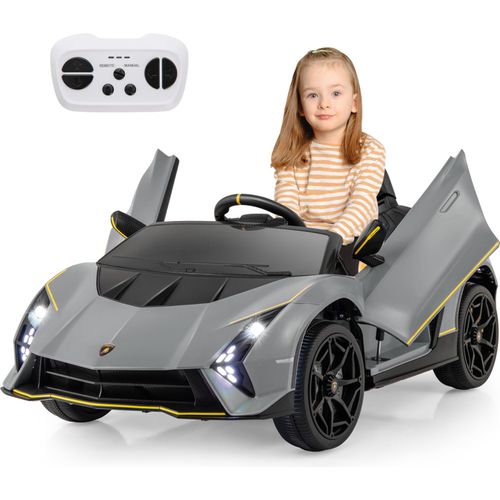 DREAMADE Lamborghini Lizenziertes 12 V Elektroauto für Kinder, Sportwagen mit Fernbedienung, 3 Geschwindigkeiten, Soundsystem & Stoßfeste Räder, von 3-8 Jahren, Grau