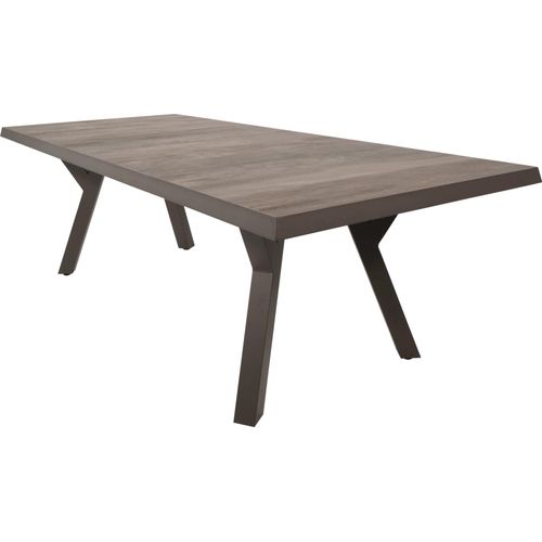 Tisch aus Aluminium und Keramik, 243cm breit, 103cm tief, 74cm hoch, beige