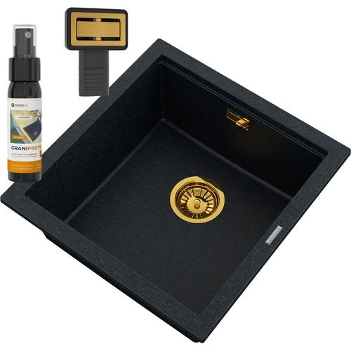 Granitan | Granitspüle TUGA48 - Schwarz mit goldenen Sprenkeln - Modernes Design - Einbauoptionen