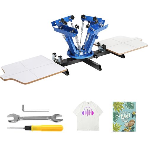 SucceBuy-Siebdruckmaschine, 4 Farben, 2 Stationen, 360° drehbare Siebdruckmaschine, 21,2 x 17,7 Zoll Sieb, doppellagige Positionierungspalette für den DIY-T-Shirt-Druck
