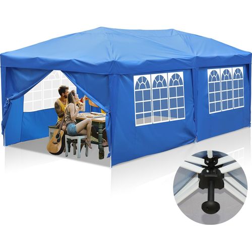 Aopunly Faltpavillon 3 x 6m Pop Up Pavillon Faltbar Gartenzelt, UV-Schutz 50+ Pavillons & Partyzelte, mit 4 Seiten Blau