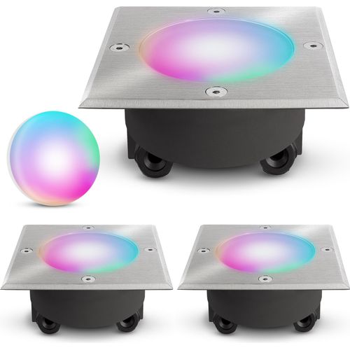 SSC-LUXon 3er Set VIROK Bodeneinbaustrahler Aussen flach LED mit Smart Lampe WLAN RGB - Bodenstrahler befahrbar kompatibel mit Alexa, Siri & Google