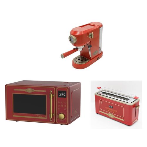 Kaiser Empire M 2530 RotEm Mikrowelle 25L+Kaffeemaschine KA 2005 RotEm Empire,19 bar+Retro-Toaster T 4000 RotEm