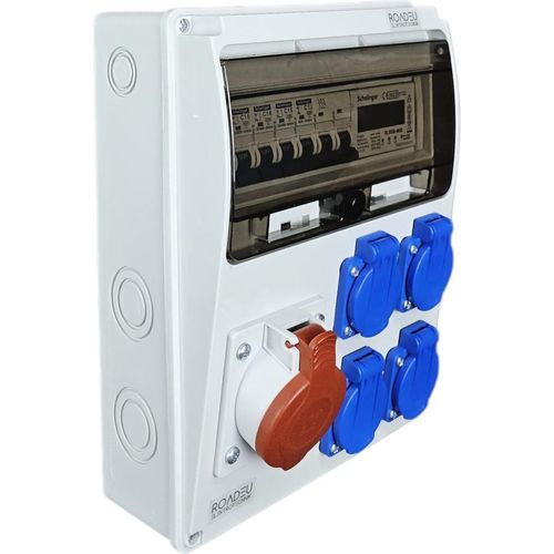 Wandverteiler Baustromverteiler mit Stromzähler. CEE Steckdose 32A und 4x Schuko 230V. Stromverteiler mit Zähler und Leitungsschutzschalter