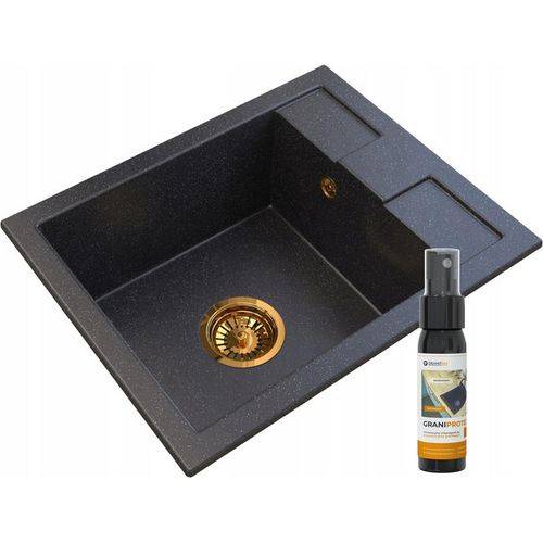Granitan | Granit Spüle BEST - 500 x 400 mm - Schwarz - Inklusive Gold Syphon und Pflegeprodukt