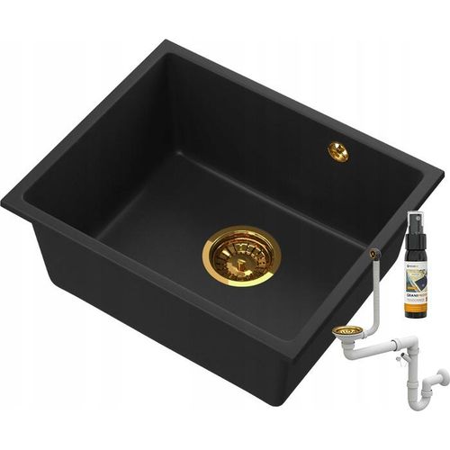 Granitan | Granitspüle Manado 50 - Gold - Einbau, Hochwertiges Design - Mit Syphon und Pflegeprodukt