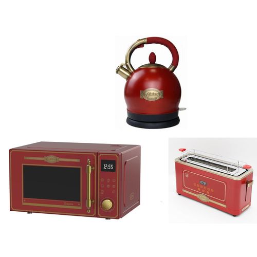 Kaiser Empire M 2530 RotEm Mikrowelle 25L+T 4000 RotEm Retro-Toaster +WK 2000 RotEm Retro Wasserkocher