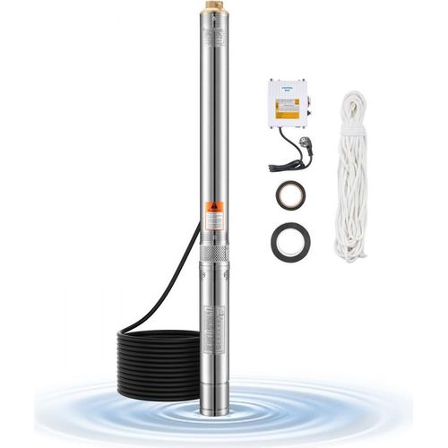 750W Tiefbrunnen-Tauchpumpe aus rostfreiem Stahl, Wasserpumpe 65 l/min - 210 Fuß Tiefe - Hochleistungspumpe für Haus und Garten