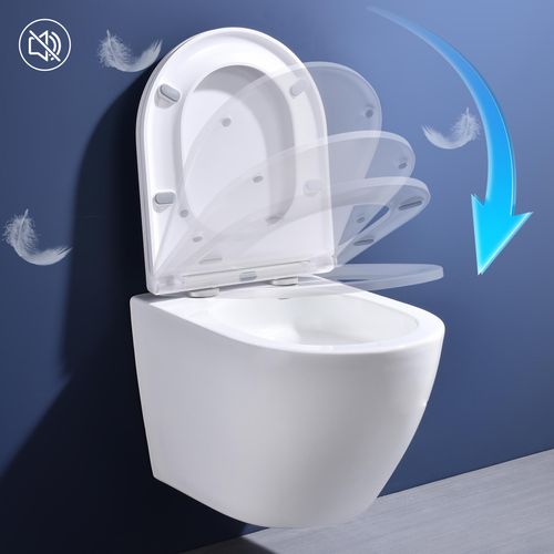 Homelody Hänge WC Toilette 360° Einloch Superspin Spülung,Toilettenbecken Toilettenspülung Geräuscharm, Kloschüssel und WC Sitz mit Absenkautomatik