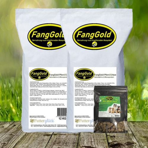 FANGGOLD Pferd & Erbse 2 x 12 kg + FANGGOLD Mini-Würfel Pferd 500 g