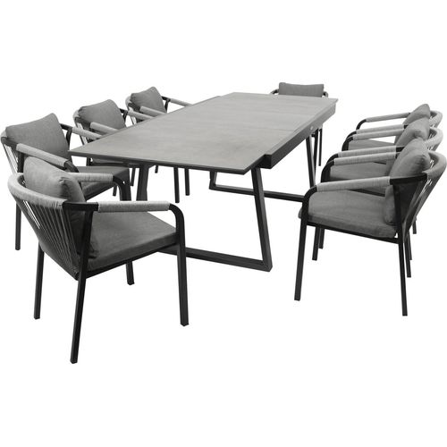 Garnitur REIMS 9-teilig, Alu + Glas + Rope grau