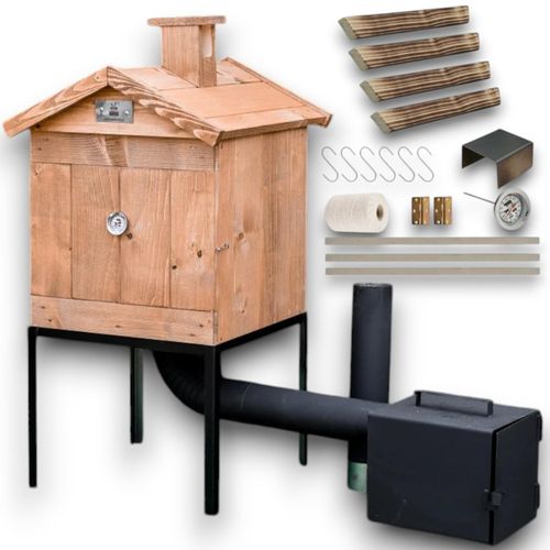 Räucherkammer Räucherei Holz 50x50x50 cm Räucherofen Räucherschrank Garten Holzräucherei Fuerkammer Smoker Garten aus Holz mit Tür BBQ