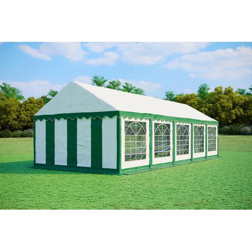 Partyzelt 4x10m - PVC Premium Fireproof - Grün und Weiß