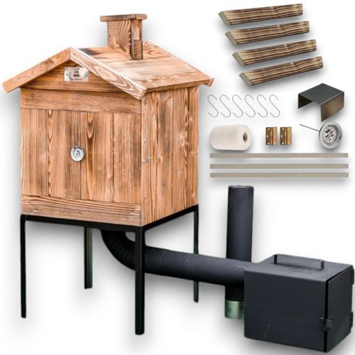 Räucherkammer Räucherei Holz 50x50x50 cm Räucherofen Räucherschrank Garten Holzräucherei Fuerkammer Smoker Garten aus Holz mit Tür BBQ