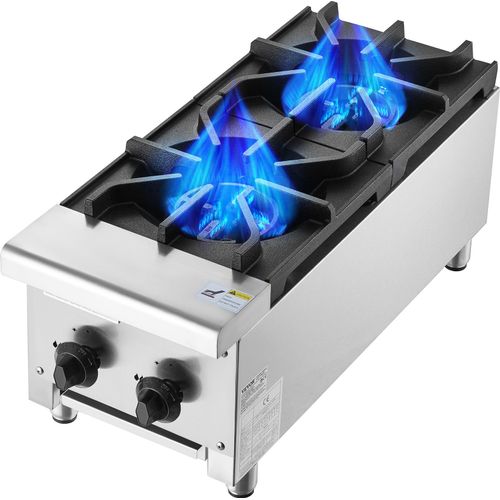 VEVOR Kommerzieller Gasherd Gaskochherd mit 2 Gaskochfelder, Propan / Erdgas-Kochherd Edelstahl-Gaskochplatte, kommerzielles Kochgerät 305 x 770 x 335 mm für Restaurants Hotel Café 14 kW
