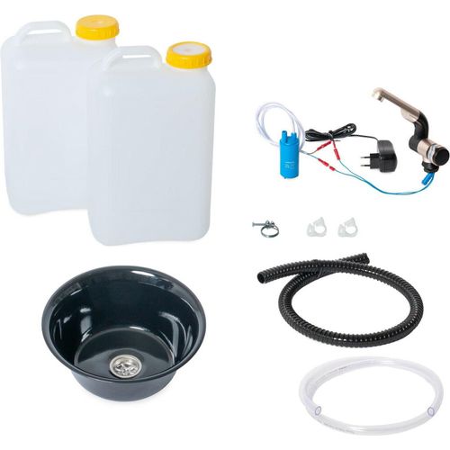 230V Technik Paket Niro Spüle Waschbecken 24cm schwarz Bulli 19L Wetihalskaniste