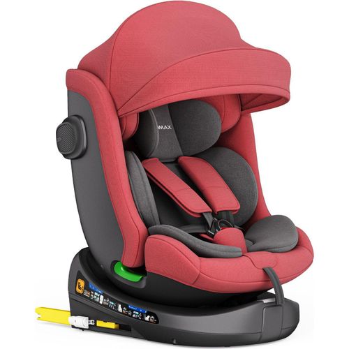 Kindersitz 360° drehbar mit Isofix, ECE R129, 0–36 kg, verstellbar, neigbar, atmungsaktiver Bezug, 5-Punkt-Gurt, Top Tether, Autokindersitz für Babys & Kinder 0–12 Jahre,Farbe:Schwarz / Rot