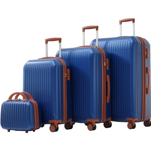 Trolleyset 4 Teilige Kofferset Hartschalenkoffer Reisekoffer mit Reißverschlüssen, RollKoffers mit TSA-Schlössern und vier 360° Rädern - AntikBlau