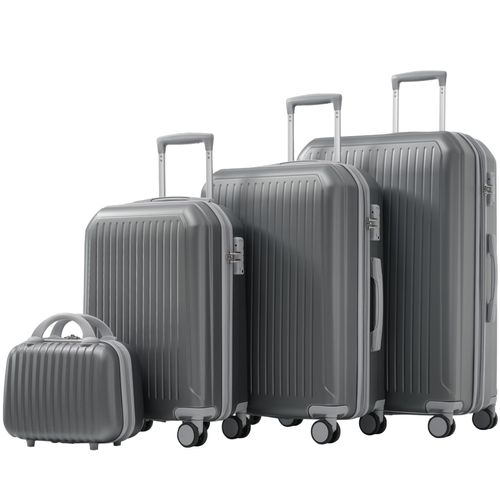 Trolleyset 4 Teilige Kofferset Hartschalenkoffer Reisekoffer mit Reißverschlüssen, RollKoffers mit TSA-Schlössern und vier 360° Rädern - AntikGrau
