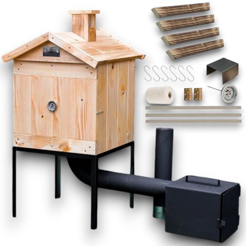 Räucherkammer Räucherei Holz 50x50x50 cm Leinöl Räucherofen Räucherschrank Garten Holzräucherei Fuerkammer Smoker Garten aus Holz mit Tür BBQ