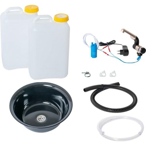 230V Technik Paket Niro Spüle Waschbecken 32cm schwarz Bulli 19L Wetihalskaniste