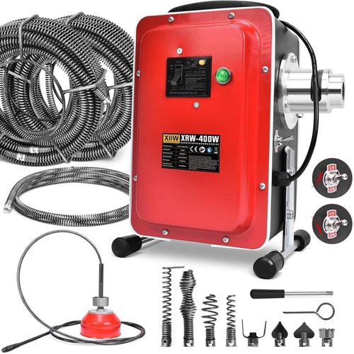 16mm 26,5M Elektrische Rohrreinigungsmaschine 400W für Ø30-100mm Rohrleitungen, Rohrreinigungsgerät Abflussreiniger, Rohrreinigungsspirale