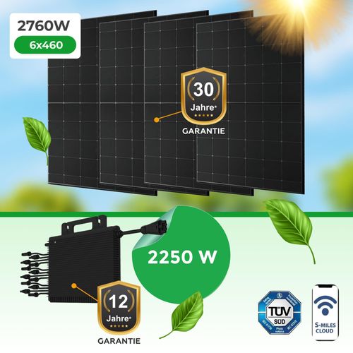 Mini-Kraftwerk 2760 Watt mit Hoymiles HMT-2250T Wechselrichter & bifazialen 460W PV-Modulen (TopCon-Zellentechnologie)