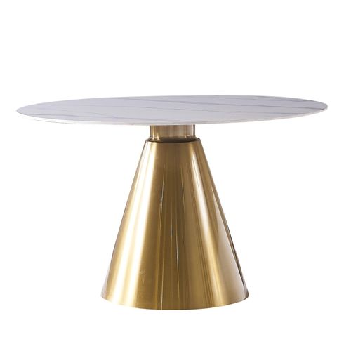 Runder Esstisch Weiß – 130 x 76 cm | Echtmarmorplatte & Goldfuß | Modernes Luxus-Design