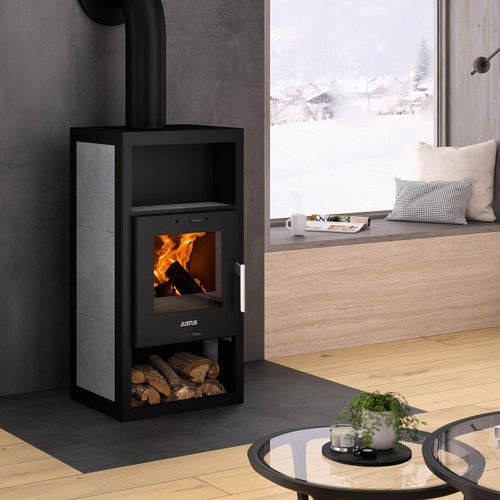 Justus Texas V Kaminofen Stahl Schwarz / Specksteinkeramik Grau