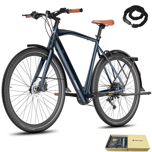 E-bike 28 Zoll 175 - 210 cm Rostfreie Aluminiumlegierung bis zu 100 km Herrenfahrrad Wasserdicht IPX4 Pedelec mit 9 Gang, Blau