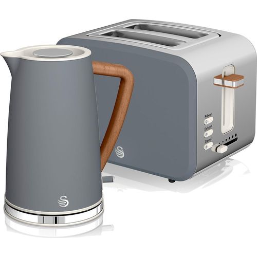 SWAN STP2090GRYNEU Set Frühstückskocher, kabellos, 1,7L Toaster Breitschlitz 2 Nordic grün Grau