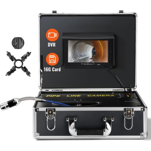 SucceBuy Kanalkamera, 165 ft/50 m Kabel, Rohrinspektionskamera mit 7-Zoll-Bildschirm, wasserdicht IP68, DVR-Funktion, 12 einstellbare LEDs, 16 GB SD-Karte für Kanal-, Abfluss- und Sanitärkanalarbeiten
