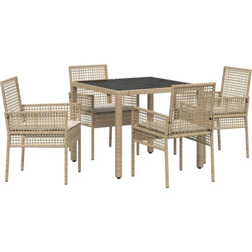 Möbel 5-teilige Garten-Speisegruppe mit Kissen Beige Poly Rattan - Gartenstühle 3334888