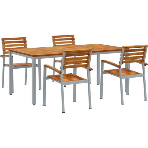 Eleganten-Stil 5-teiliges Garten-Essbereich-Set aus Massivholz Akazie und Metall - Gartentische DE372773