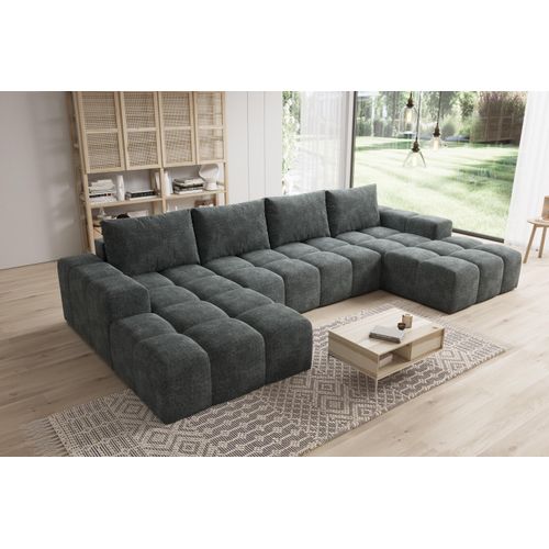 Moebelfest Sienna Ecksofa U-Form Couch Dunkel Grau Webstoff